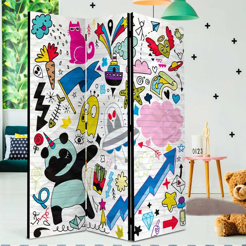 Kinder Wohnen Comic Style Paravent mit bunten Motiven - Patasano