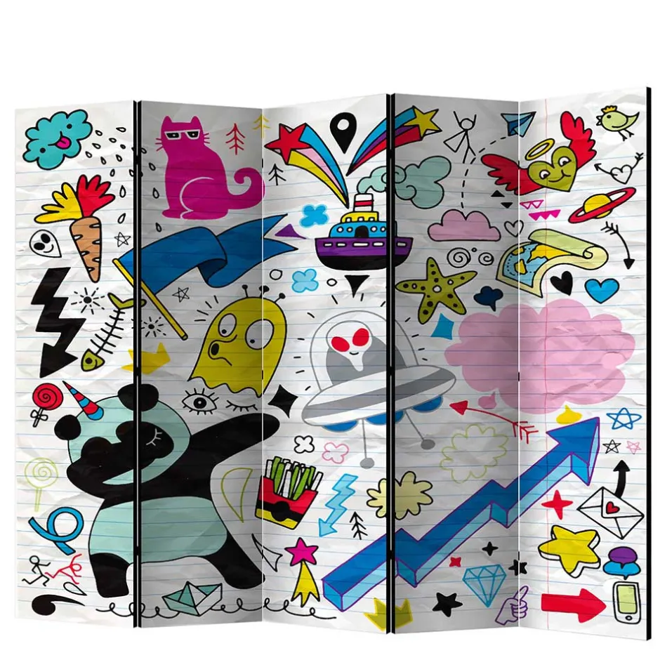 Kinder Wohnen Comic Style Paravent mit bunten Motiven - Patasano