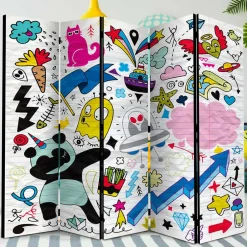 Kinder Wohnen Comic Style Paravent mit bunten Motiven - Patasano