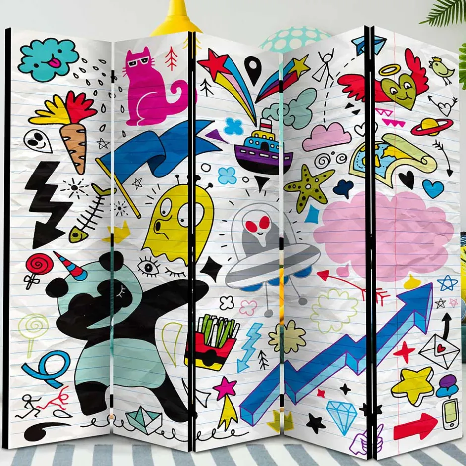 Kinder Wohnen Comic Style Paravent mit bunten Motiven - Patasano