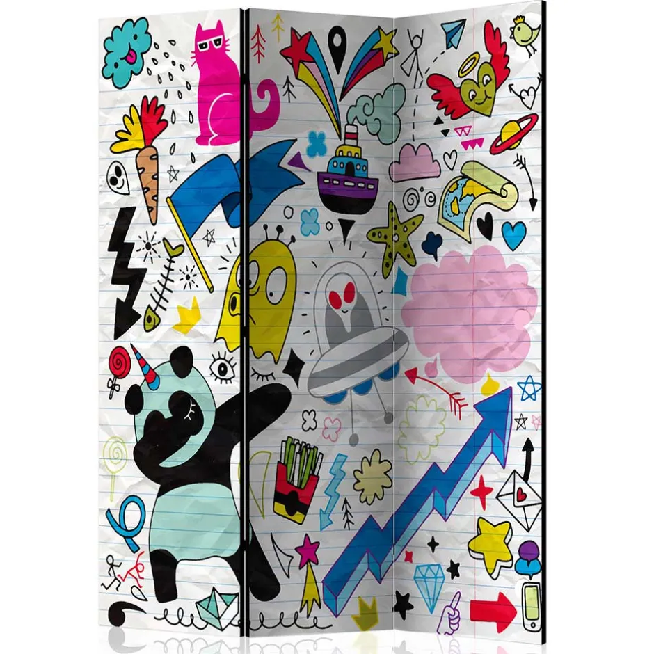 Kinder Wohnen Comic Style Paravent mit bunten Motiven - Patasano