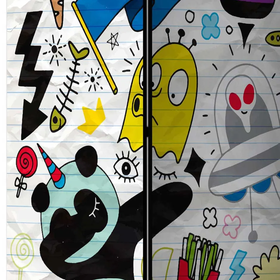 Kinder Wohnen Comic Style Paravent mit bunten Motiven - Patasano