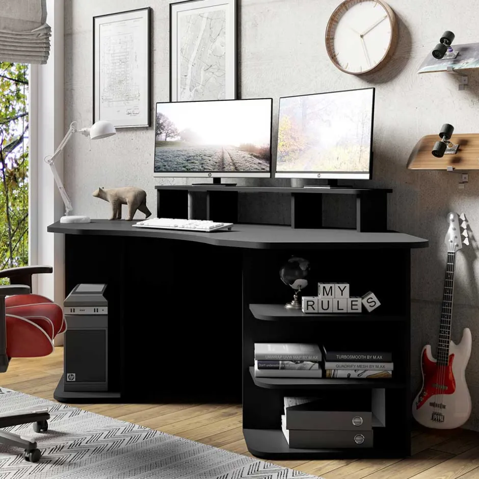 Computertisch in Schwarz mit Aufsatz - Iscian^Wohnen Hot