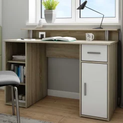 Kinder Wohnen Computertisch in Sonoma-Eiche und Weiß - Bojan