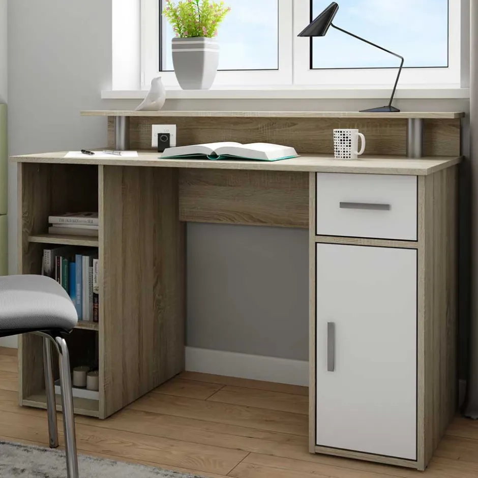 Kinder Wohnen Computertisch in Sonoma-Eiche und Weiß - Bojan