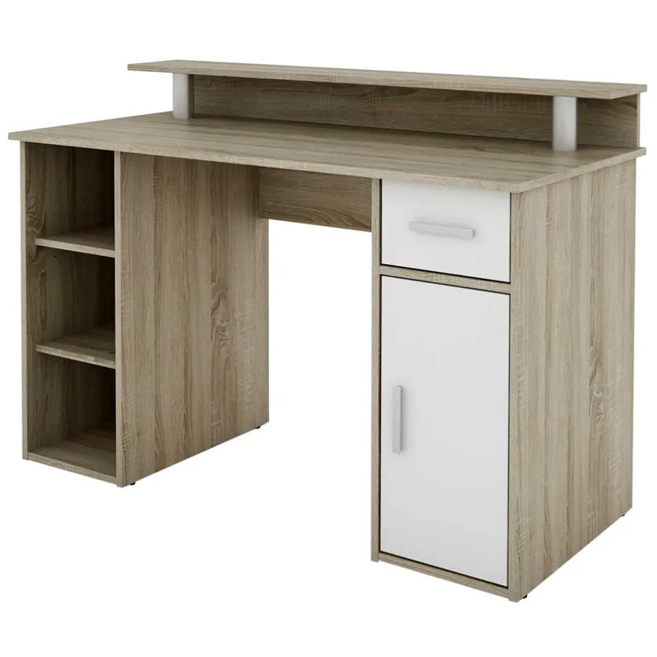 Kinder Wohnen Computertisch in Sonoma-Eiche und Weiß - Bojan
