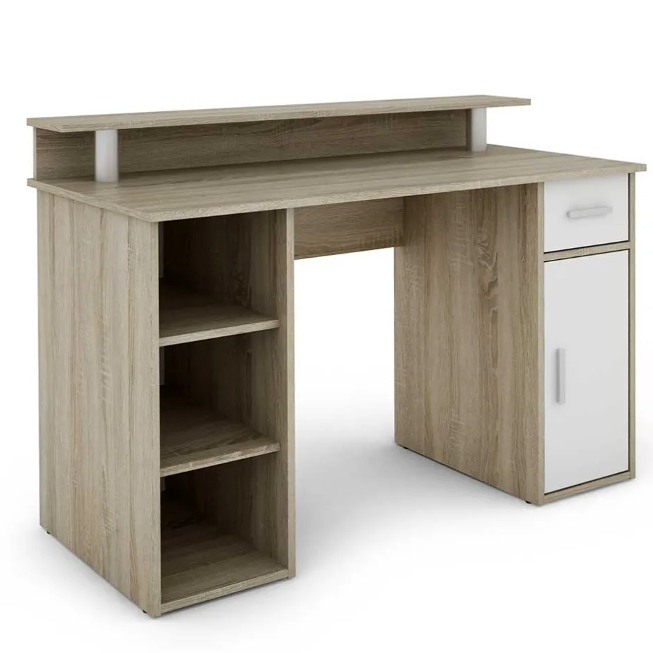 Kinder Wohnen Computertisch in Sonoma-Eiche und Weiß - Bojan