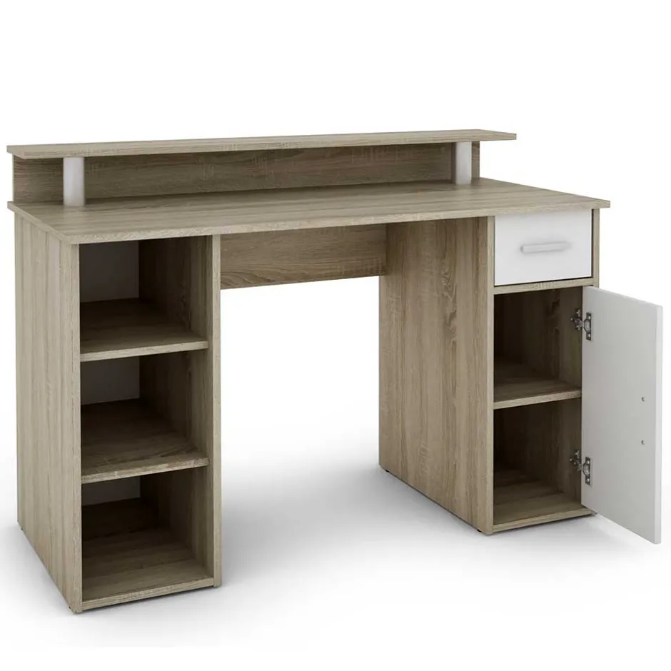 Kinder Wohnen Computertisch in Sonoma-Eiche und Weiß - Bojan