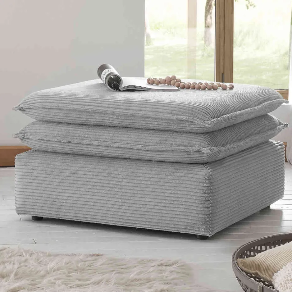 Wohnen Cord Polsterhocker in Hellgrau - Tessina