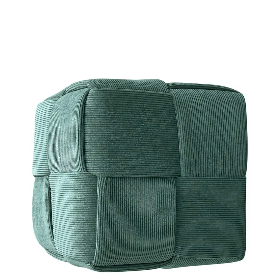 Wohnen Cord Pouf in Dunkelgrün - Glory