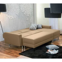 Couchbett mit Hocker in Beige mit Chrom - Proof (zweiteilig)^Wohnen Best