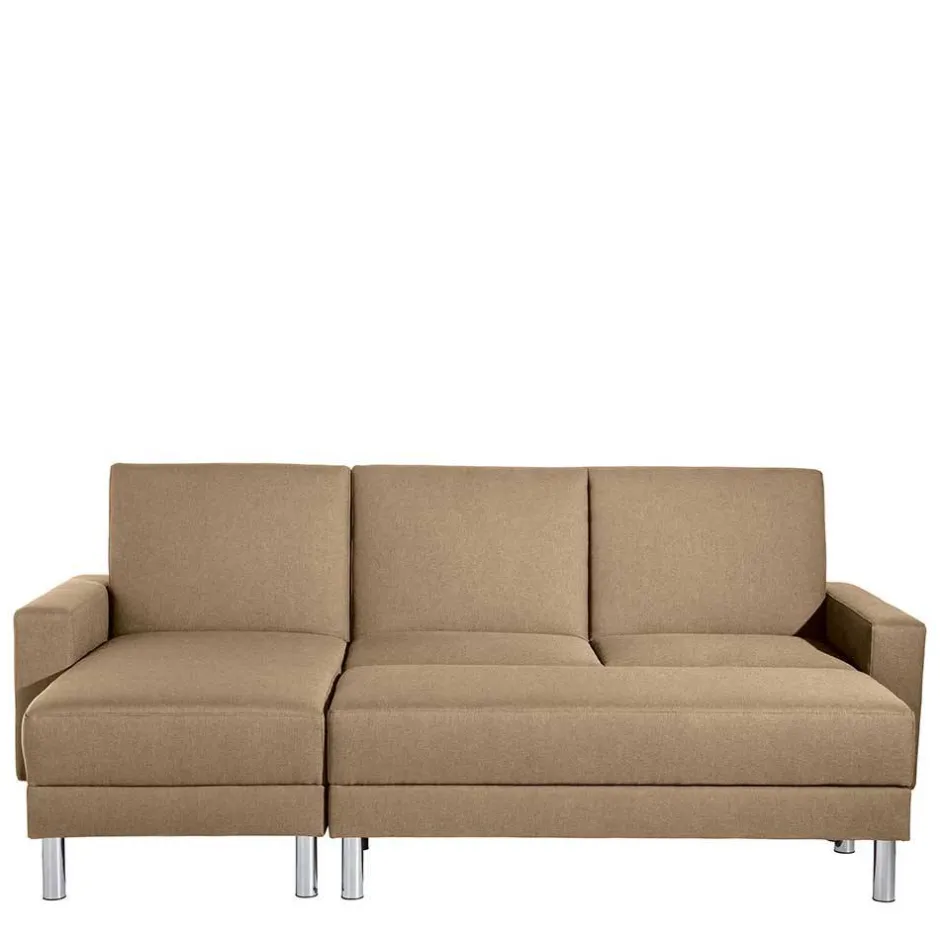 Couchbett mit Hocker in Beige mit Chrom - Proof (zweiteilig)^Wohnen Best