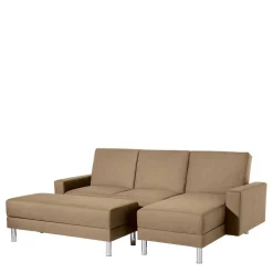 Couchbett mit Hocker in Beige mit Chrom - Proof (zweiteilig)^Wohnen Best