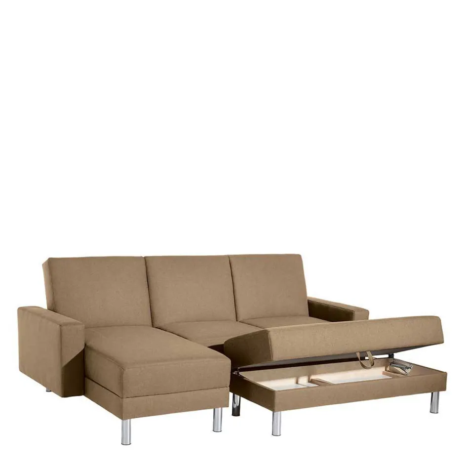 Couchbett mit Hocker in Beige mit Chrom - Proof (zweiteilig)^Wohnen Best