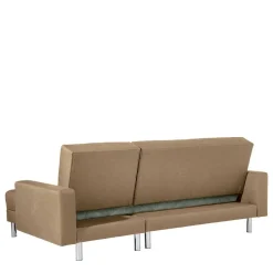 Couchbett mit Hocker in Beige mit Chrom - Proof (zweiteilig)^Wohnen Best