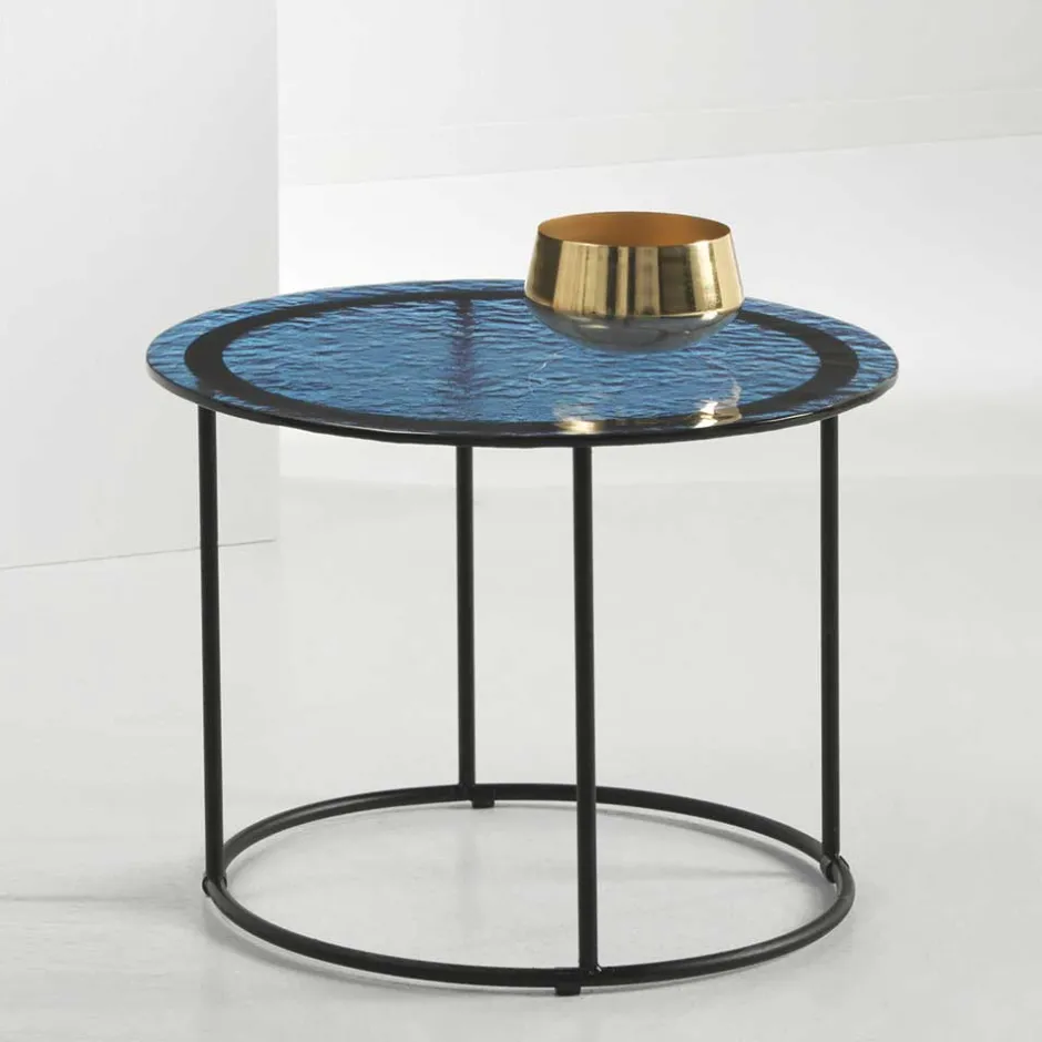 Wohnen Couchtisch in Blau Strukturglas - Neive