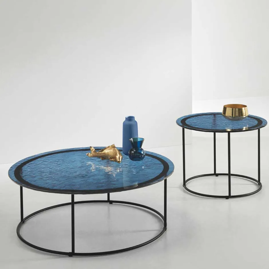 Wohnen Couchtisch in Blau Strukturglas - Neive