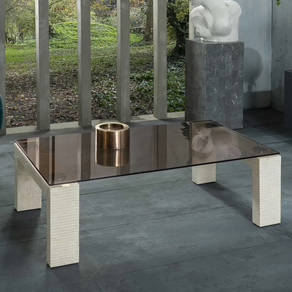 Wohnen Couchtisch mit Glasplatte in Bronze getönt - Finanun