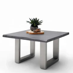 Wohnen Couchtisch mit Naturkanten Holzplatte in Grau - Kassanda