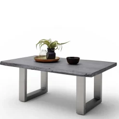 Wohnen Couchtisch mit Naturkanten Holzplatte in Grau - Kassanda