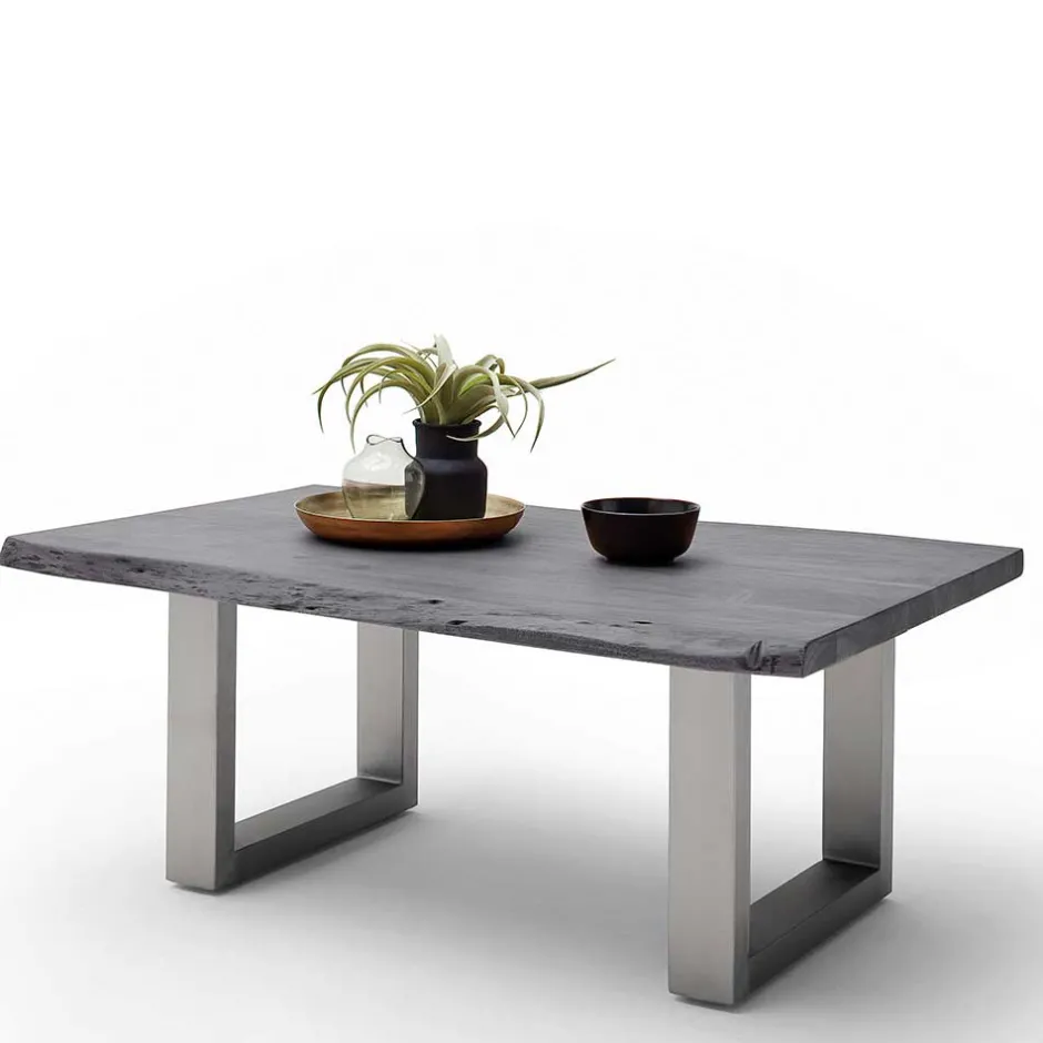 Wohnen Couchtisch mit Naturkanten Holzplatte in Grau - Kassanda