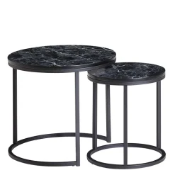 Wohnen Couchtisch Set in Marmoroptik Schwarz - Melks (zweiteilig)