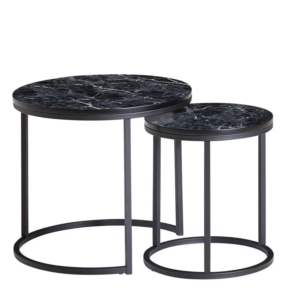 Wohnen Couchtisch Set in Marmoroptik Schwarz - Melks (zweiteilig)