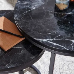 Wohnen Couchtisch Set in Marmoroptik Schwarz - Melks (zweiteilig)