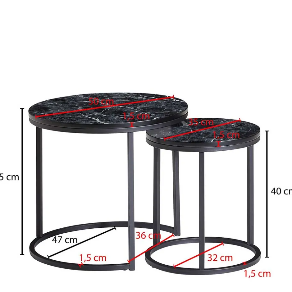 Wohnen Couchtisch Set in Marmoroptik Schwarz - Melks (zweiteilig)