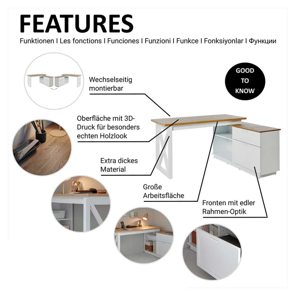 Wohnen Country Style Schreibtisch mit Seitenregal - Ristina