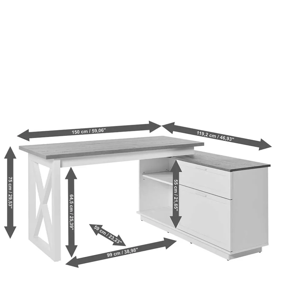 Wohnen Country Style Schreibtisch mit Seitenregal - Ristina