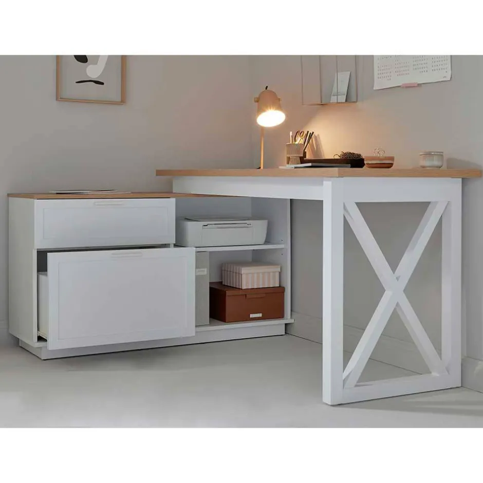 Wohnen Country Style Schreibtisch mit Seitenregal - Ristina