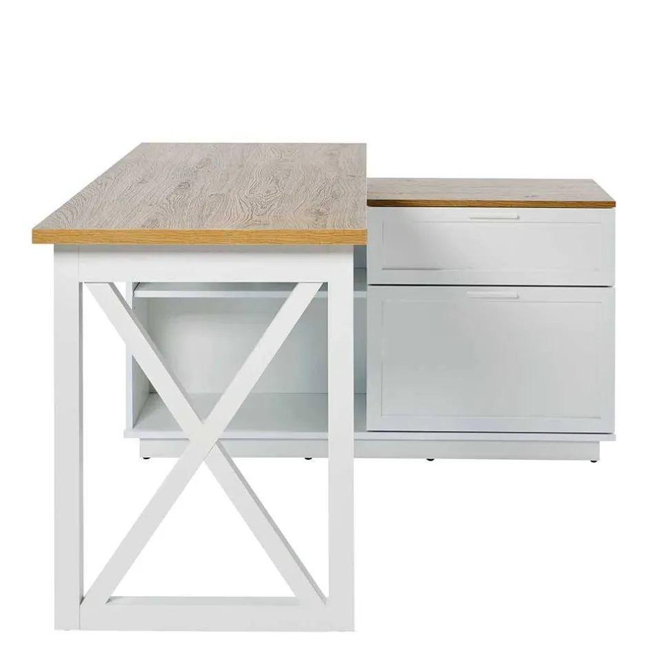 Wohnen Country Style Schreibtisch mit Seitenregal - Ristina