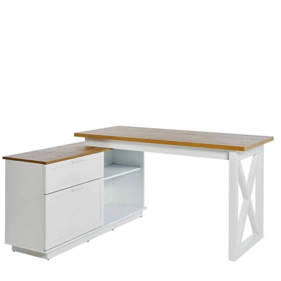 Wohnen Country Style Schreibtisch mit Seitenregal - Ristina