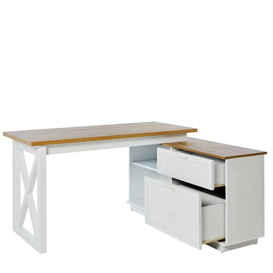 Wohnen Country Style Schreibtisch mit Seitenregal - Ristina