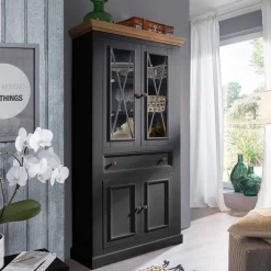 Country Vitrinenschrank in Grau & Eichefarben - Ustricia^Wohnen Best