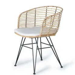 Wohnen Design Armlehnenstuhl in Rattan Natur und Schwarz - Adatto (2er Set)