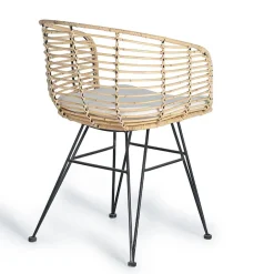 Wohnen Design Armlehnenstuhl in Rattan Natur und Schwarz - Adatto (2er Set)