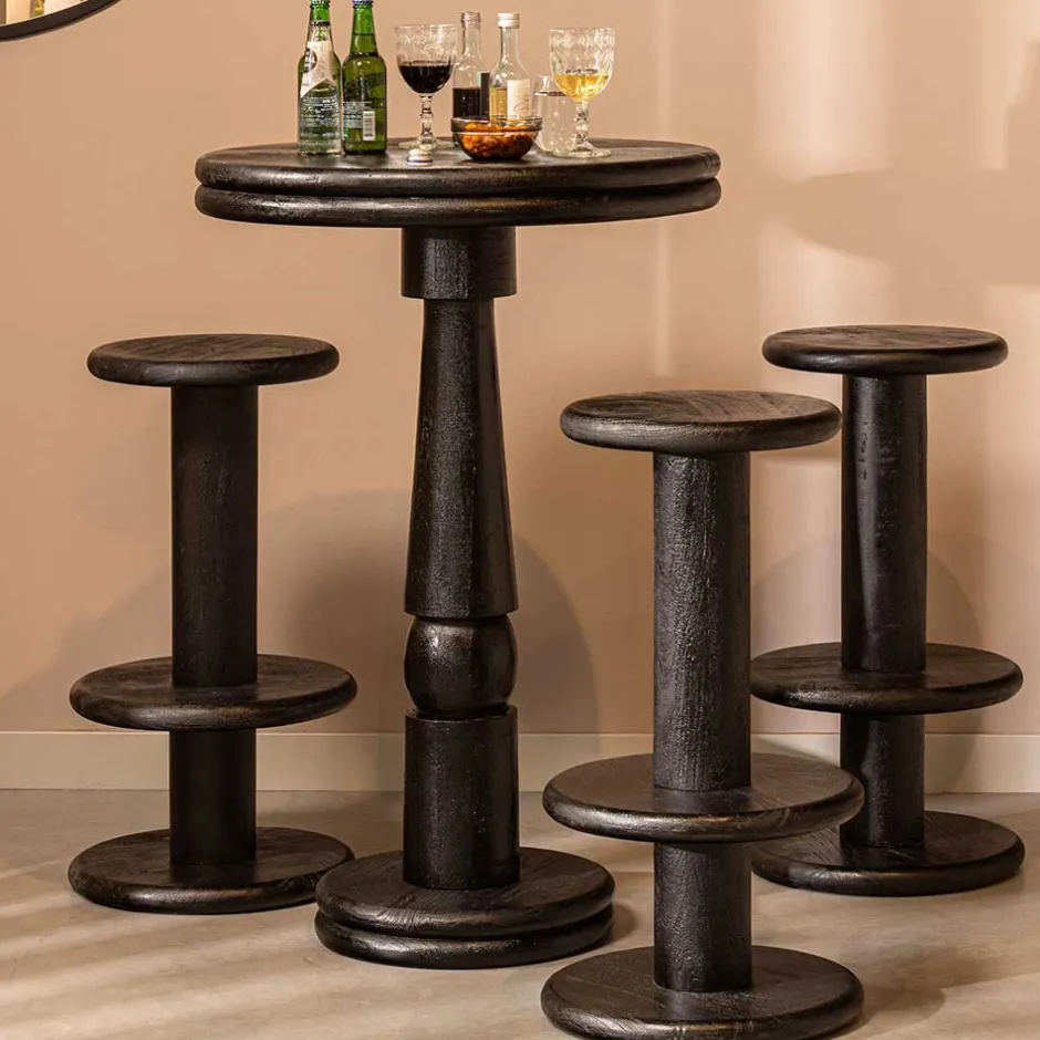 Design Barhocker aus schwarzem Massivholz - Vionna^Wohnen Outlet