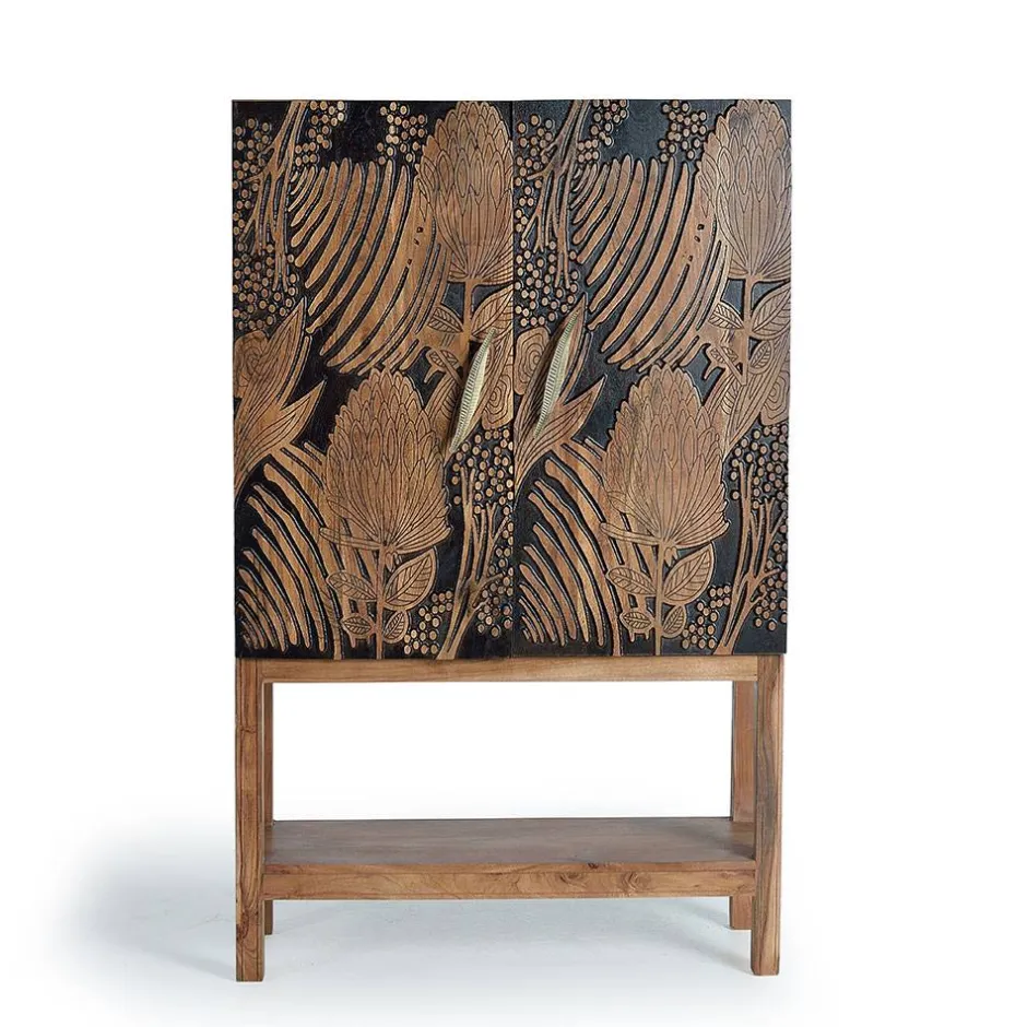 Wohnen Design Barschrank mit Schnitzerei und Lack - Marcel