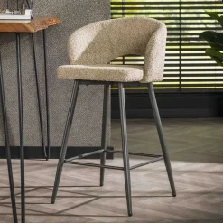 Wohnen Design Barstuhl aus Boucle in Beige - Ludizia (2er Set)