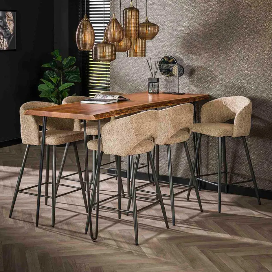 Wohnen Design Barstuhl aus Boucle in Beige - Ludizia (2er Set)