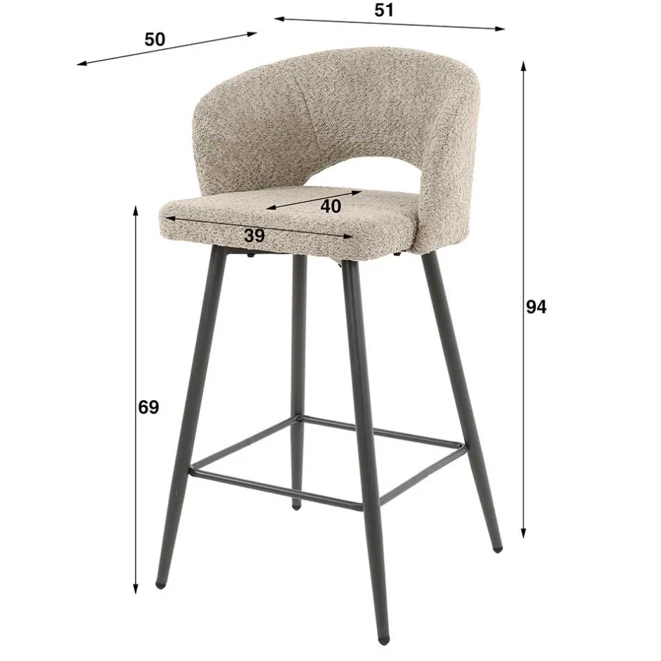 Wohnen Design Barstuhl aus Boucle in Beige - Ludizia (2er Set)