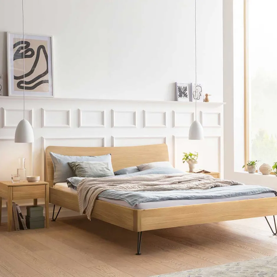 Wohnen Design Bett aus hell geölter Eiche - Promenada