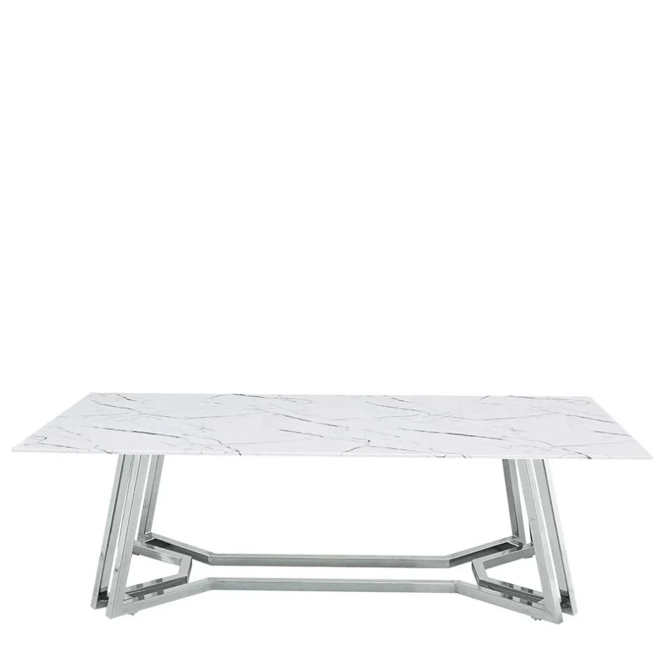 Wohnen Design Couchtisch mit Glasplatte Marmor Optik - Mimdos