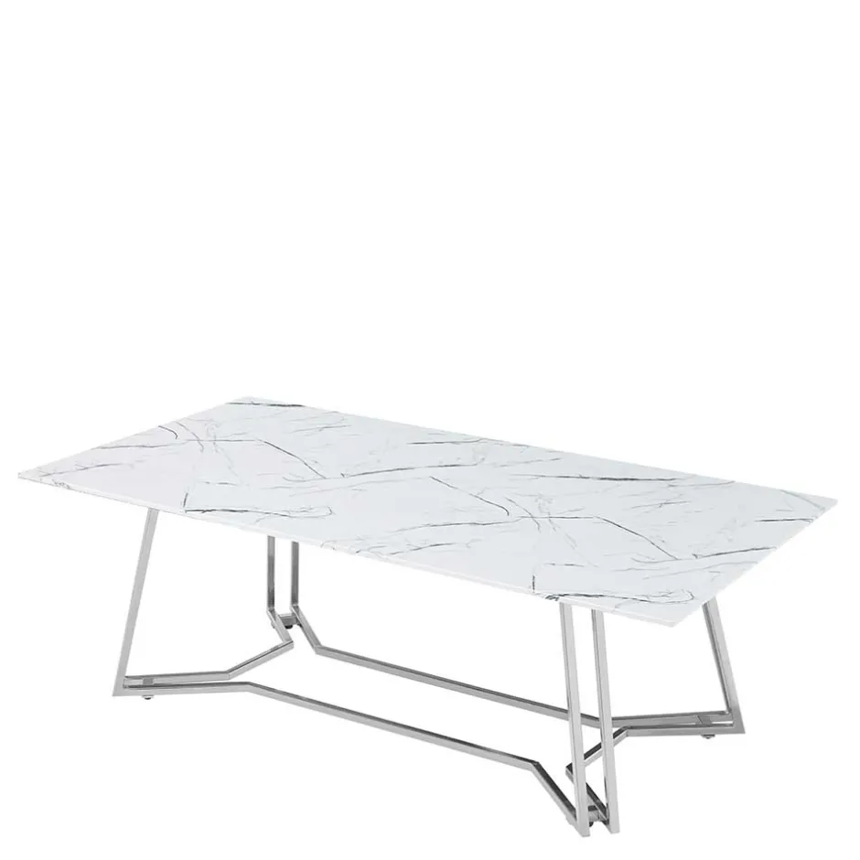 Wohnen Design Couchtisch mit Glasplatte Marmor Optik - Mimdos