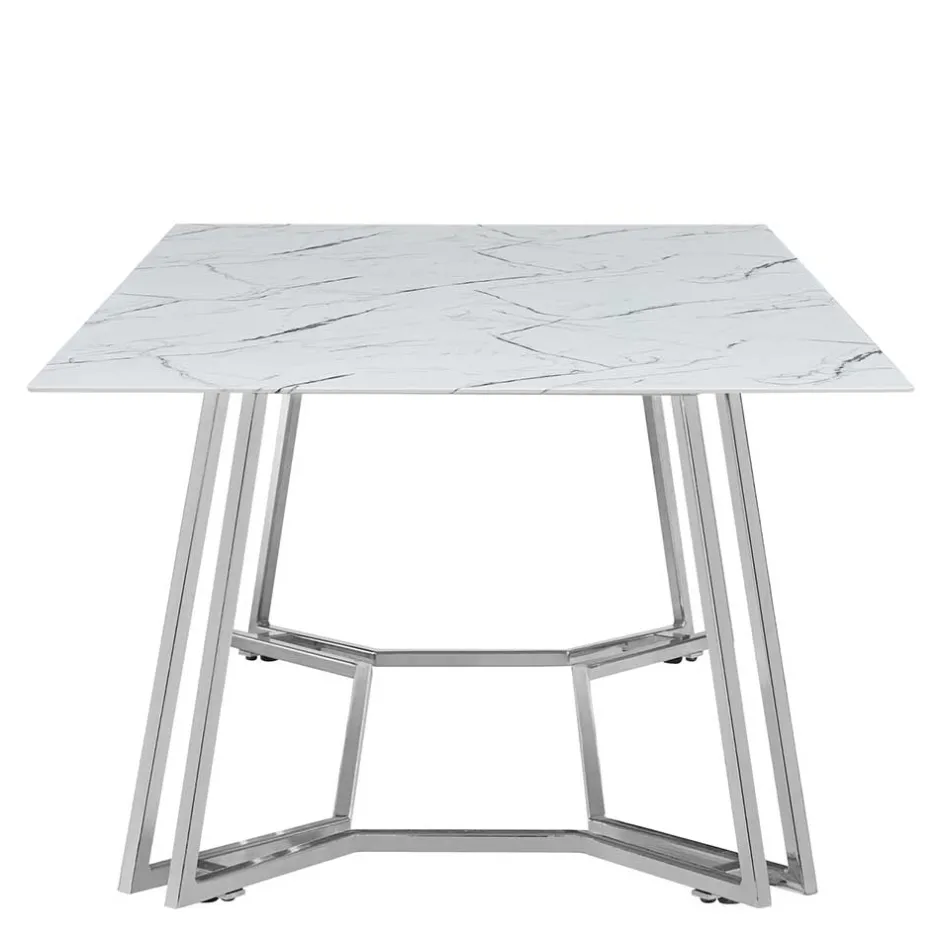 Wohnen Design Couchtisch mit Glasplatte Marmor Optik - Mimdos