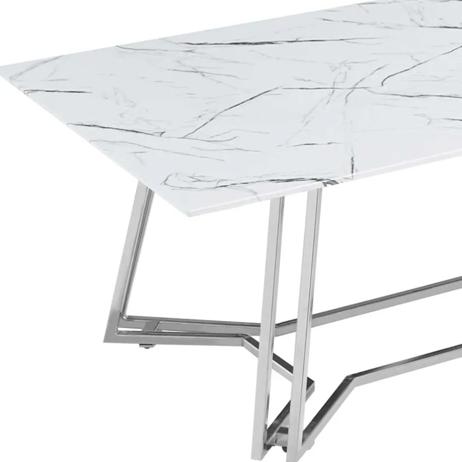 Wohnen Design Couchtisch mit Glasplatte Marmor Optik - Mimdos