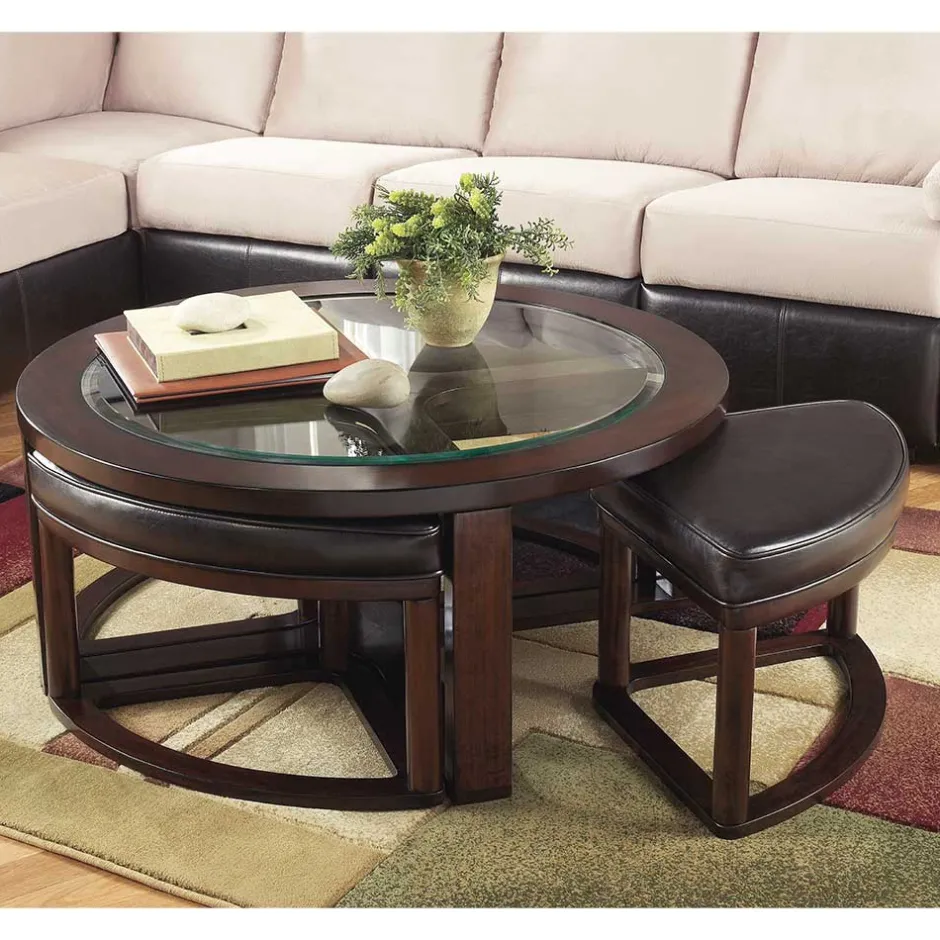 Wohnen Design Couchtisch mit vier Hockern - Fornax (fünfteilig)