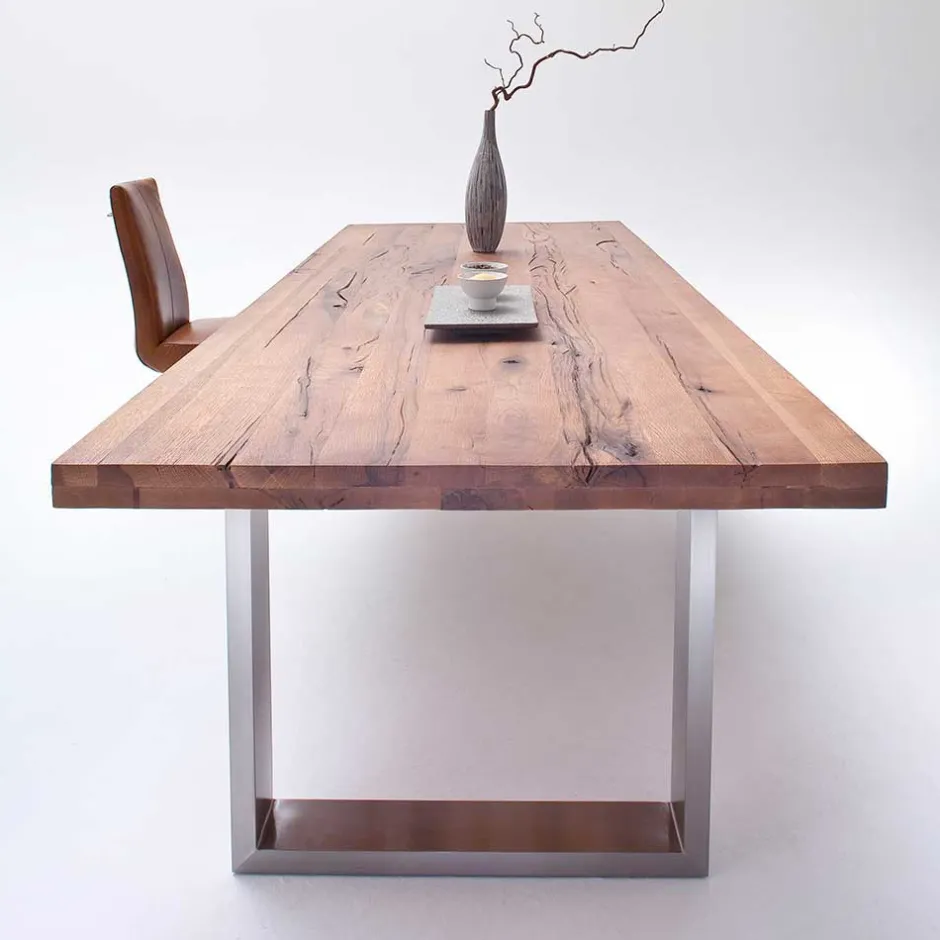 Wohnen Design Esszimmertisch mit Holz Eiche dunkel Venditora & Edelstahl